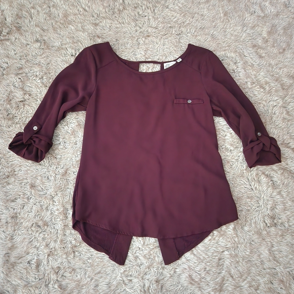 Janet Chung 3/4 Sleeve Button Back Blouse Purple‎ Women's Size Small
